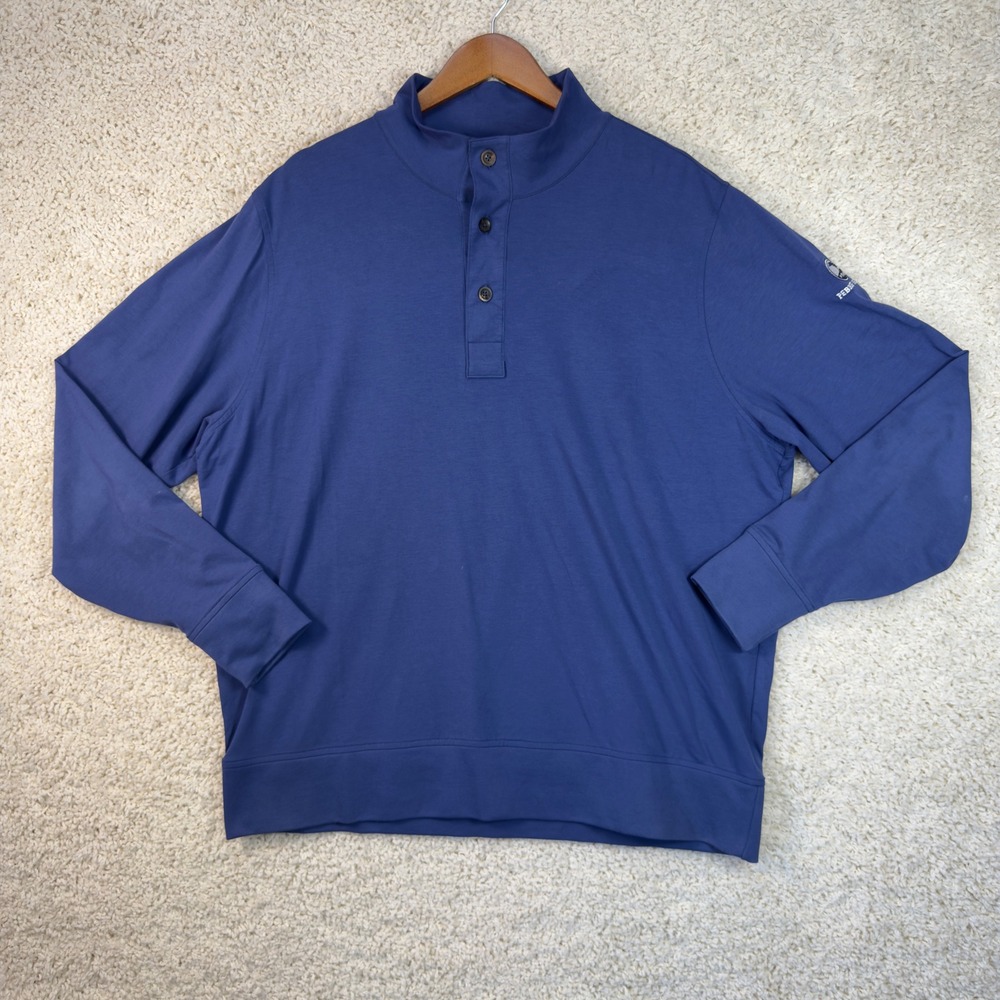 B. Draddy Pullover Mens XL Blue Pebble Beach Golf Henley Mock Neck Pima Cotton